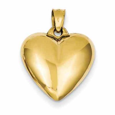 Puffy 14K Gold Heart Pendant -  - QGPD-C2911
