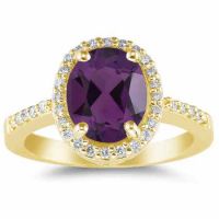 Purple Amethyst and Diamond Cocktail Ring in 14K Yellow Gold