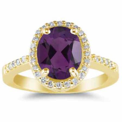 Purple Amethyst and Diamond Cocktail Ring in 14K Yellow Gold -  - SK-GMR-4AMY