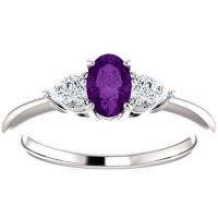 Purple Amethyst and Pear-Shaped Diamond Three Stone Ring