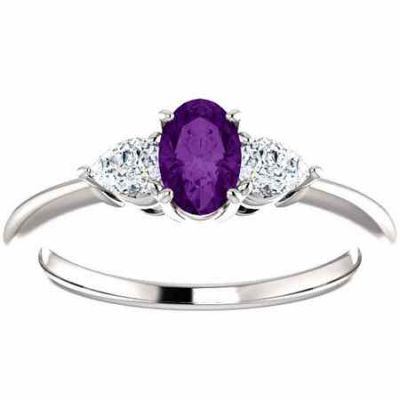 Purple Amethyst and Pear-Shaped Diamond Three Stone Ring -  - STLRG-122924AM
