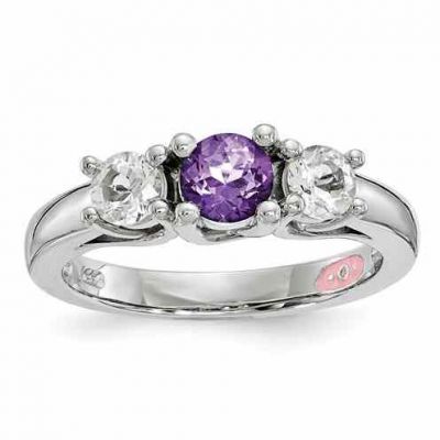 Purple Swarovski and White Topaz Three Stone Ring -  - QGRG-SV247SS