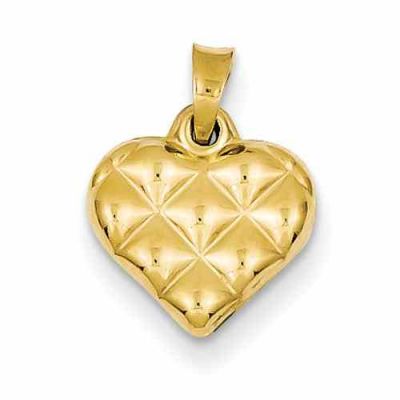 Quilted Heart Pendant, 14K Gold -  - QGPD-D3310