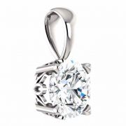 Real 6mm White Sapphire Solitaire Pendant in 14K White Gold