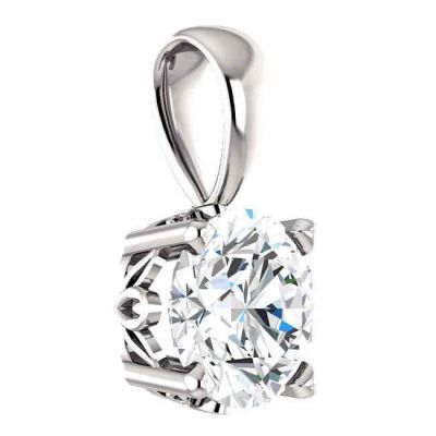 Real 6mm White Sapphire Solitaire Pendant in 14K White Gold -  - STLPD-85857WSW