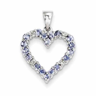 Real Tanzanite and Diamond Heart Pendant, Sterling Silver -  - QGPD-QDX950