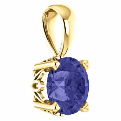 Real Tanzanite Gemstone Solitaire Pendant, 14K Yellow Gold -  - STLPD-85857TZY