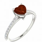 Red Auburn Heart-Cut Mozambique Garnet and Diamond Ring