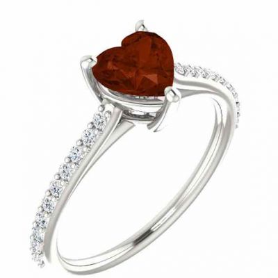 Red Auburn Heart-Cut Mozambique Garnet and Diamond Ring -  - STLRG-71609GTW