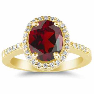 Red Garnet and Diamond Cocktail Ring in 14K Yellow Gold -  - SK-GMR-4GTY