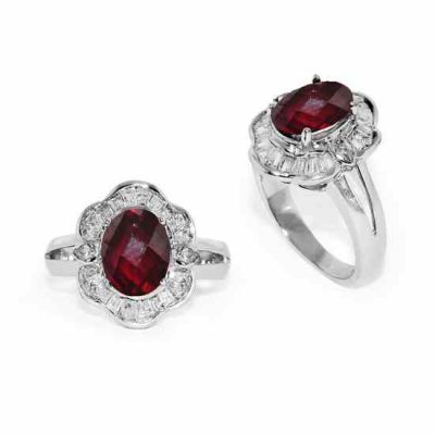 Red Garnet and Pear-Shaped Silver CZ Ring -  - NRB-7110-GAR-CZWH-R