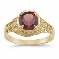 Red Garnet Antique-Style Filigree Ring, 14K Gold