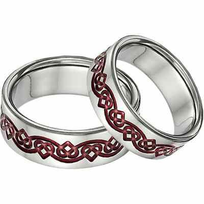 Red Titanium Celtic Heart Wedding Band Ring Set -  - TI-CK35-RED-SET