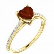 Red Wine Heart-Shaped Garnet Ring with 1/5 Carat Diamonds