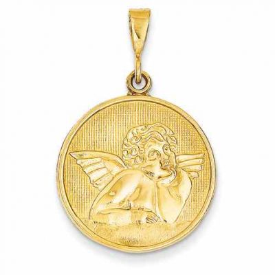 Renaissance Angel Medallion Pendant, 14K Yellow Gold -  - QGPD-C1897
