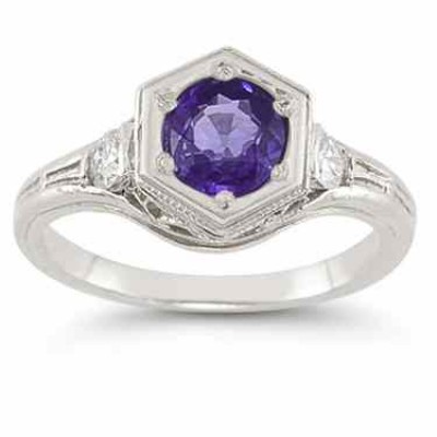 Roman Art Deco Amethyst and White Sapphire Ring .925 Sterling Silver -  - HGO-R111AMSS