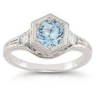 Roman Art Deco Aquamarine and Diamond Ring