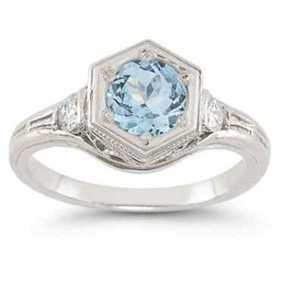 Roman Art Deco Aquamarine and Diamond Ring -  - HGO-R111AQW