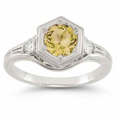 Roman Art Deco Citrine and White Sapphire Ring in .925 Sterling Silver -  - HGO-R111CTSS