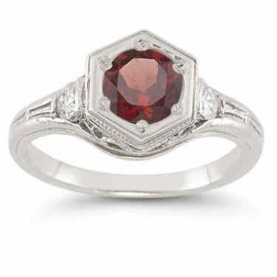 Roman Art Deco Garnet and Diamond Ring -  - HGO-R111GTW