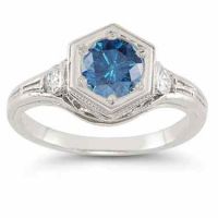 Roman Art Deco London Blue/White Sapphire Ring .925 Sterling Silver