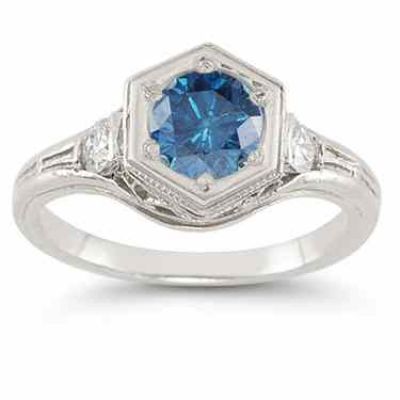 0.95 Carat Roman Art Deco Blue and White Diamond Ring -  - HGO-R111BLDW