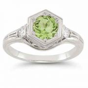 Roman Art Deco Peridot and White Sapphire Ring in .925 Sterling Silver