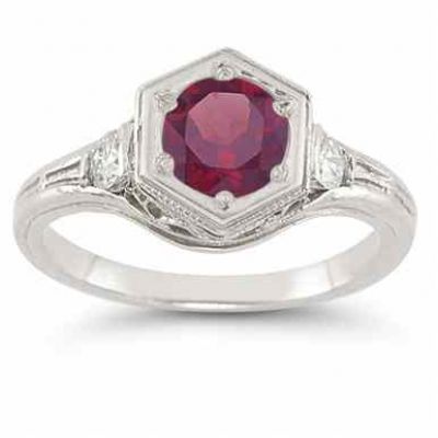 Roman Art Deco Rhodolite Garnet and Diamond Ring -  - HGO-R111RDW
