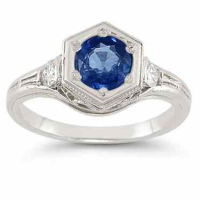 Roman Art Deco Sapphire / Diamond Ring -  - HGO-R111SPW