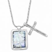 Roman Glass Pendant with Cross Necklace, Sterling Silver