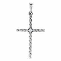 Rope Design Diamond Cross Pendant, 14K White Gold