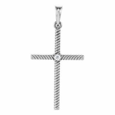 Rope Design Diamond Cross Pendant, 14K White Gold -  - STLCR-R42329