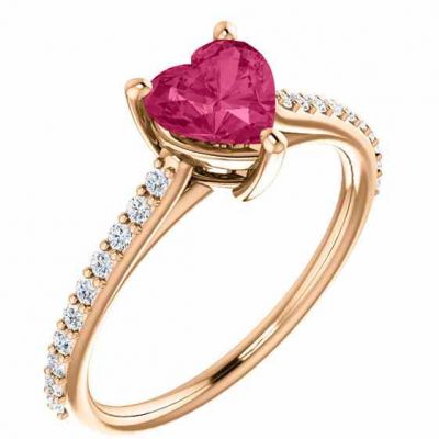 Rose Gold Heart-Shaped Pink Topaz Diamond Ring -  - STLRG-71609PTR