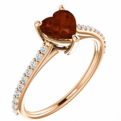 Rose Gold Heart-Shaped Wine-Red Garnet and Diamond Ring -  - STLRG-71609GTR