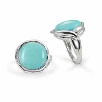 Round Design Turquoise Stone Ring, Sterling Silver