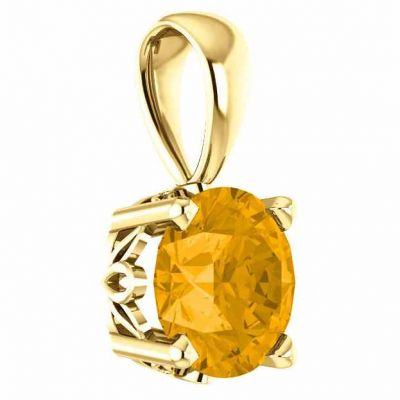 Round Faceted Citrine Solitaire Pendant, 14K Yellow Gold -  - STLPD-85857CTY