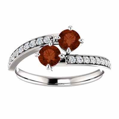 Round Garnet and CZ 2 Stone Ring in Sterling Silver -  - STLRG-122933RGTCZSS