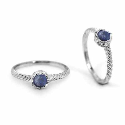 Round Lapis Lazuli Silver Twist Ring -  - NRB-7355-LP-R