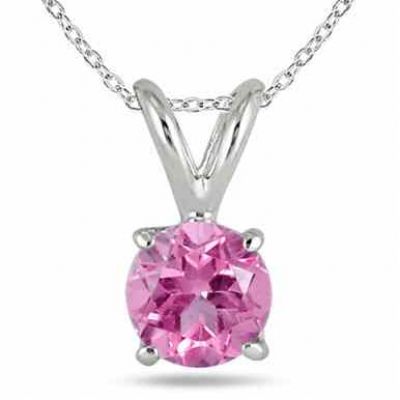Round Pink Sapphire Necklace Made in 14K White Gold -  - GPR0040PS1