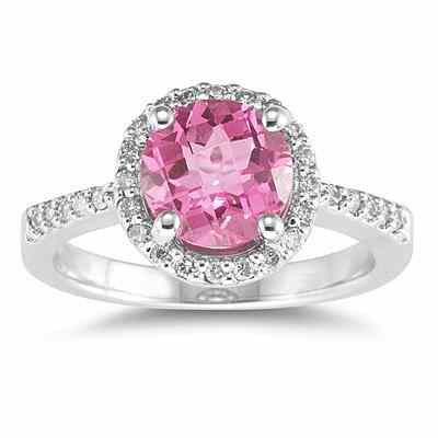 Round Pink Topaz Diamond Ring, 14K White Gold -  - SPR7771PT