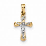 Rounded INRI Crucifix Pendant, 14K Two-Tone Gold