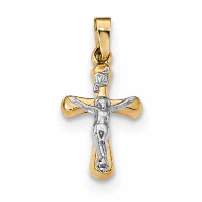 Rounded INRI Crucifix Pendant, 14K Two-Tone Gold -  - QGCR-XR1655