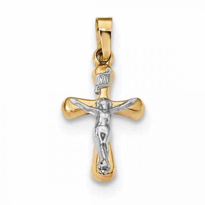 Necklaces : Rounded INRI Crucifix Pendant, 14K Two-Tone Gold