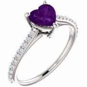 Purple Heart Amethyst and Diamond Ring in White Gold