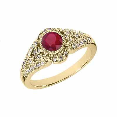 Ruby and Diamond Art Deco Inspired Ring, 14K Yellow Gold -  - US-CSR431YRB
