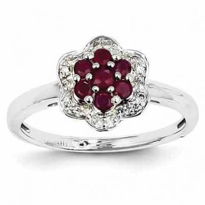 Ruby and Diamond Flower Ring -  - QGRG-Y11941R-AA
