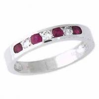 Ruby and Diamond Stackable Channel Ring - 14K White Gold