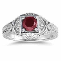 Ruby and Diamond Victorian Ring in 14K White Gold