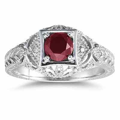 Ruby and Diamond Victorian Ring in 14K White Gold -  - RGF7775RBRB