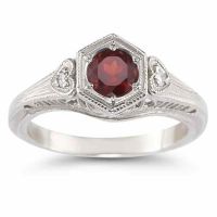Ruby and White Topaz Heart Ring, .925 Sterling Silver